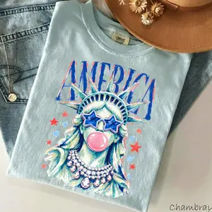 Comfort Colors America Statue of Liberty Blowing Bubble Gum Shirt, 4th of July Shirts, 250th Anniversary Shirt, Independence Day Tee