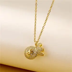 Women’s necklace, elegant gourd bag necklace, 14K gold plated, attracts wealth and prosperity, design-forward collarbone chain—versatile and unique new neck piece, women’s jewelry, high-quality accessories, perfect gifts for Valentine’s Day, Mother’s Day,