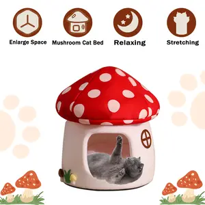 Comfortable Mushroom Cat House - Warm pet bed for all seasons, semi-enclosed, classic style, easy assembly, suitable for all cats