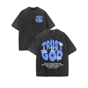 Christian Graphic T-Shirts For Men – "TRUST GOD", Colorful Graphic T-Shirts, Washed Vintage T-Shirts, Oversized Men's T-Shirts, 230g 100% Cotton, Unisex Tops, Summer Tops Plus Size, Summer Men's Street Style T-Shirts, Christian T-Shirts.
