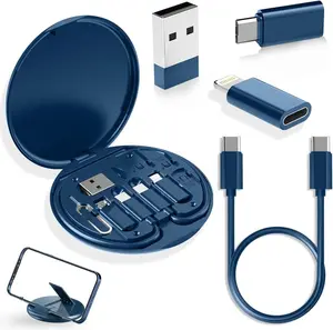 USB Adapter, Micro USB Charging Cable with USB C Lighting Adapter, Lighting to USB C Adapter, Multi Charging Cable Storage Box Contains SIM Card Holder