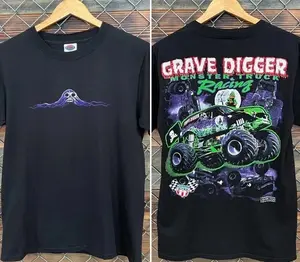[Made in USA] Grave Digger Trucker shirt, Racing Monster Truck Shirt, Vintage Grave Digger Matching Race Day Tee Grave Digger Gift For Fan, Checkered Bows and Flags, Unisex Men Women Casual Wear, T2k Style