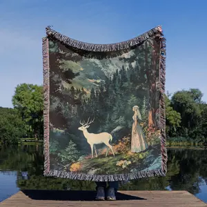 Throne of Glass Woven Blanket | Celaena Sardothien & Stag Tapestry | Bookish Gift for Readers | Cozy Reading Blanket | TOG Merch