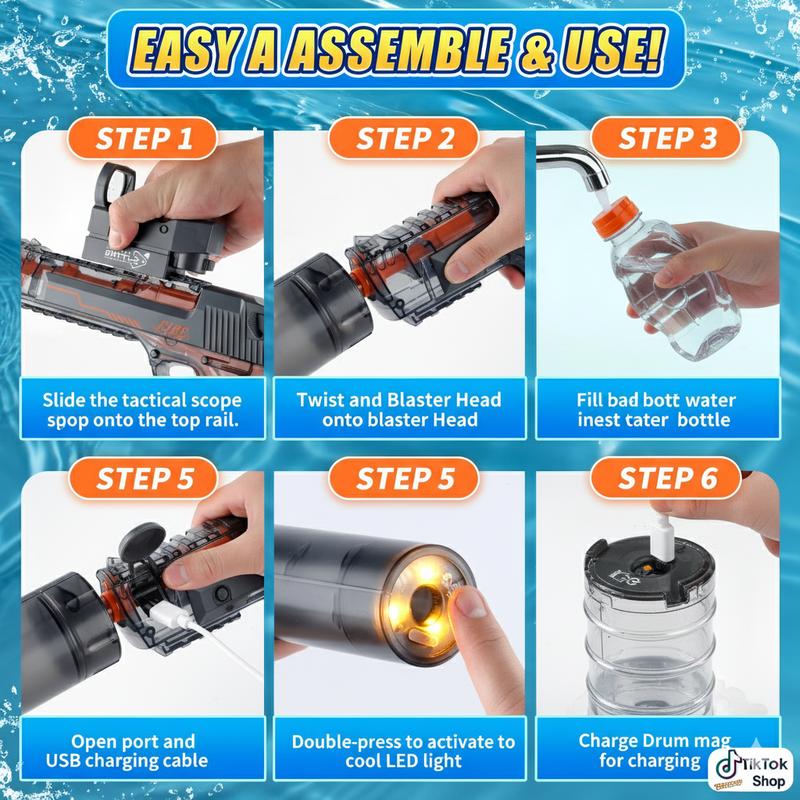 LED Electric Water Gun for Kids & Adults – Long Range Pistol Squirt Gun with Large Capacity, Automatic Summer Pool Toy