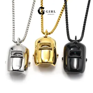 GGIRL A Sleek And Stylish Welder'S Mask-Inspired Titanium Steel Pendant Necklace—A Trendy Accessory Perfect For Streetwear And Party Looks. Unisex Design, Making It An Excellent Gift Choice For Birthdays, Holidays, And Anniversaries.