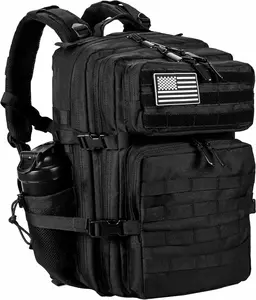 LHI Military Tactical Backpack for Men and Women 45L Army 3 Days Assault Pack Bag Large Rucksack with Molle System - Black
