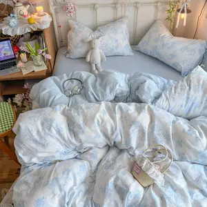 4pcs Fresh Live Stream Cloud Feel Double Layer Mesh Cotton Four-Piece Set, Comfortable and Breathable Bedding Ensemble