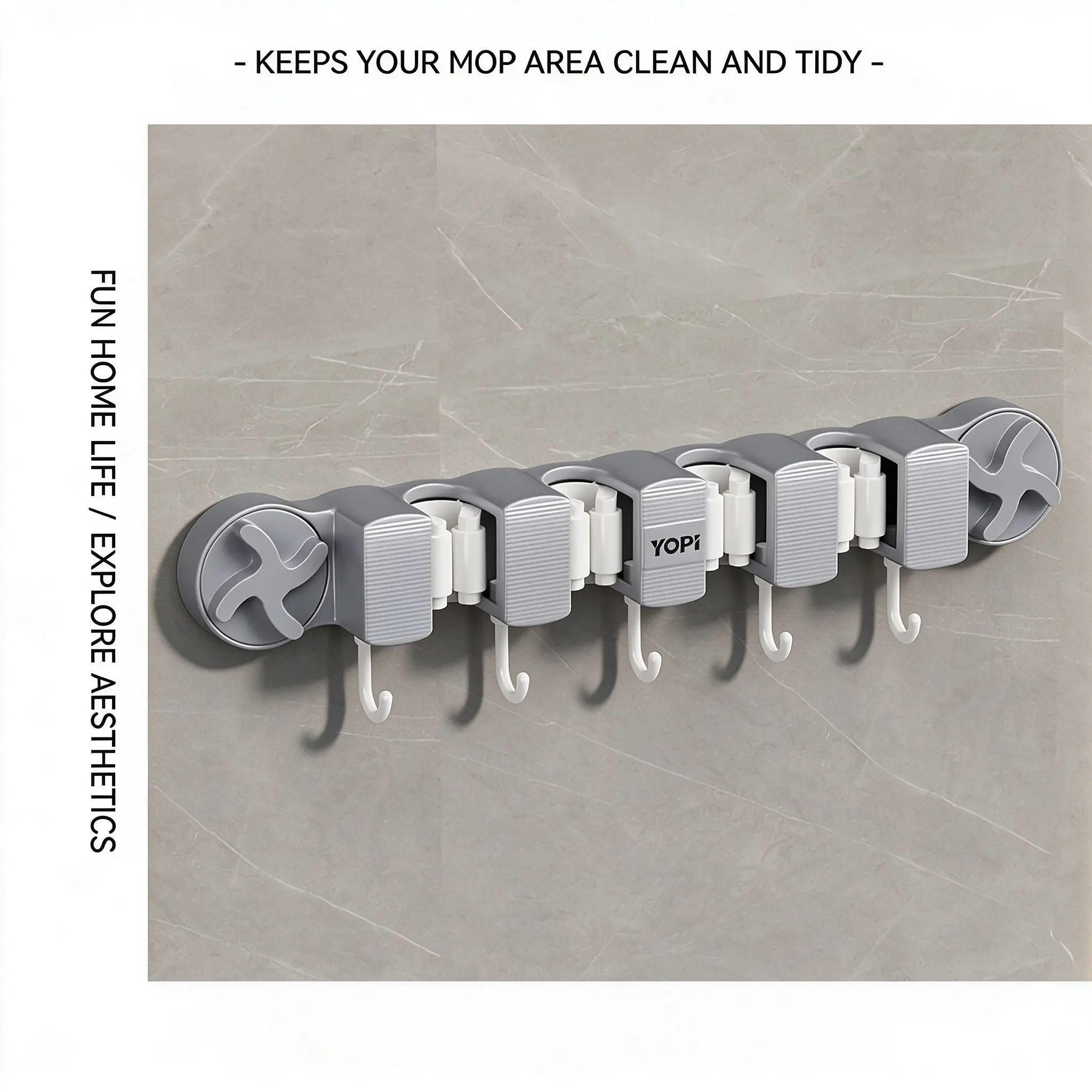 Suction Cup Mop & Broom Holder, No Drill Heavy Duty Wall Mounted Mop Hanger Hook, Bathroom Storage Rack Organizer for Household Cleaning Tools