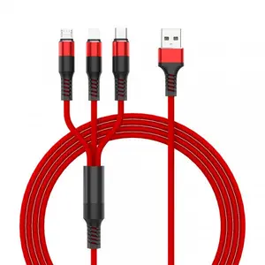 3-in-1 Braided Nylon Fast Charging Cable [3FT] 2.4A Rapid Charge-Only | Durable Triple USB Cord for iPhone Android Tablet, Home Car Travel Essentials Charger Black Sync Smartphone charger 4 1 Cellphone Electronic