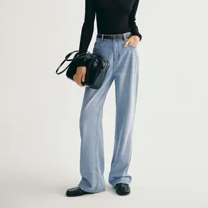 Women's Tencel Wide Leg Straight Jeans, Soft Lightweight Denim Pants, Tall Fit Women's Clothing