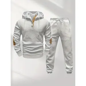 Men's casual fashion suit knitted jacquard sweatshirt and pants two-piece set