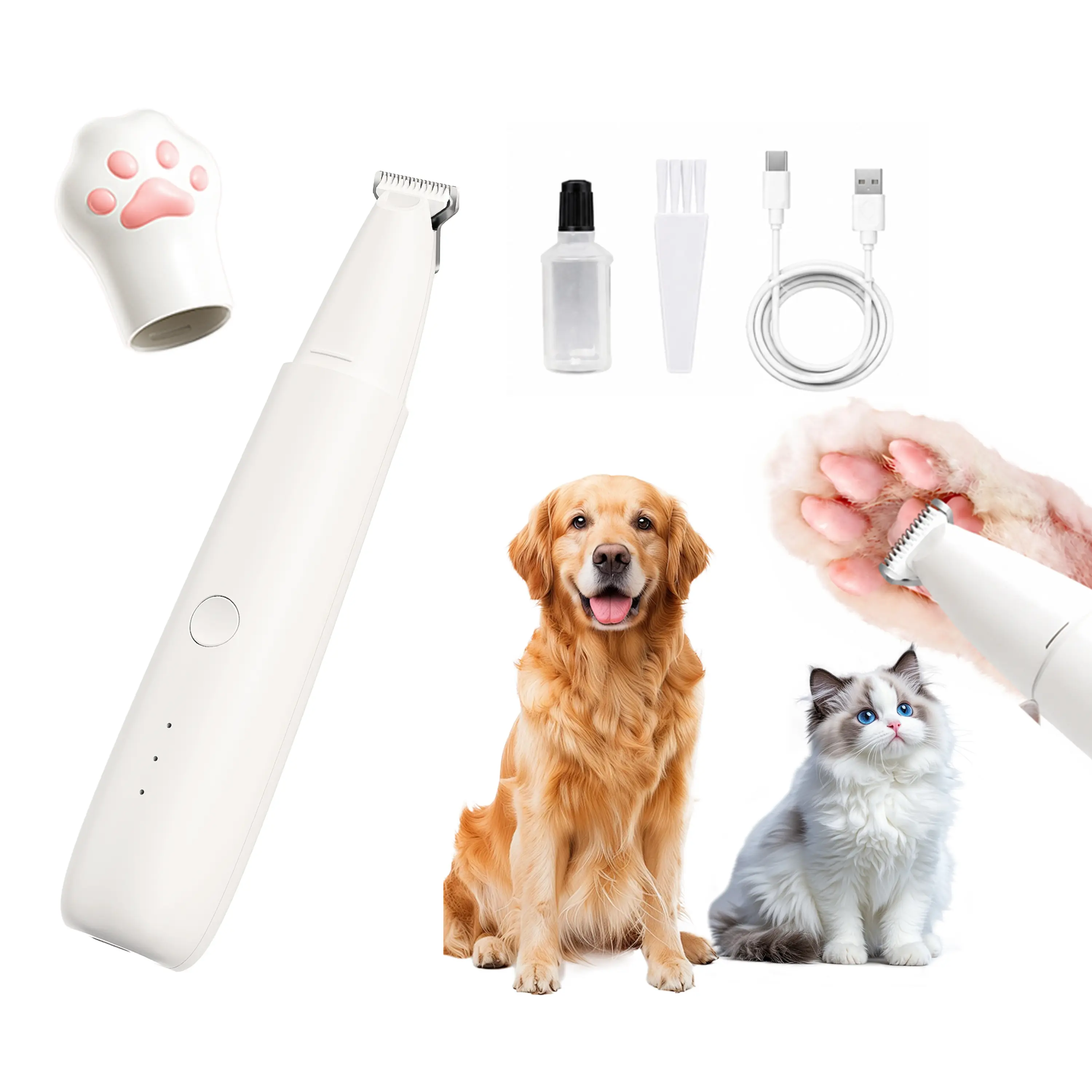 Dog & Cat Pet Paw Trimmer - 18mm Wide Blade, Low Noise, USB-C Rechargeable Precision Grooming Clipper