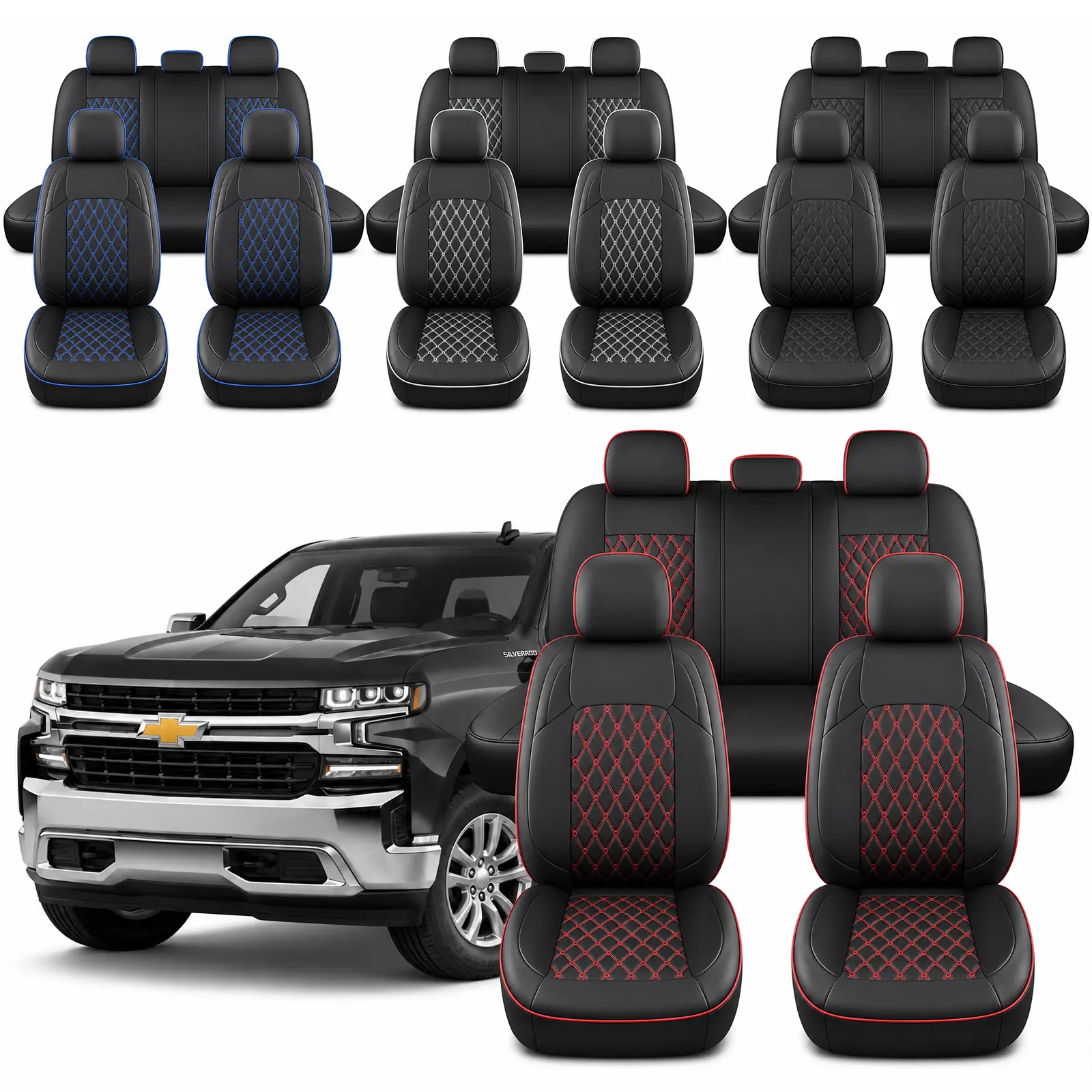 Custom Fit Truck Seat Covers for Silverado/Sierra , Premium Leather Waterproof Full Set Protectors for 2007-2025 1500 2500HD 3500HD (Crew/Double/Extended Cab)