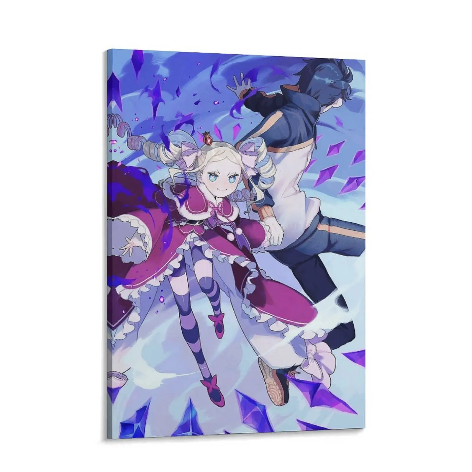 Re Zero Beatrice & Subaru Anime Canvas Wall Art, Magic Crystal Battle Scene Poster, Fantasy Aesthetic Manga Canvas Print, Cute Bedroom & Gaming Room Decor Gift