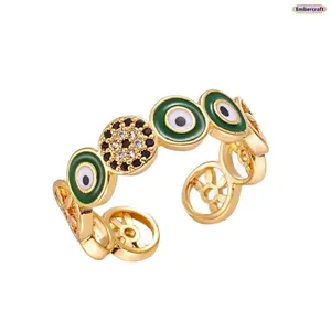 Women's 18K Gold Plated Evil Eye Enamel CZ Stackable Ring Non-Tarnish for Daily Wear and Gifting