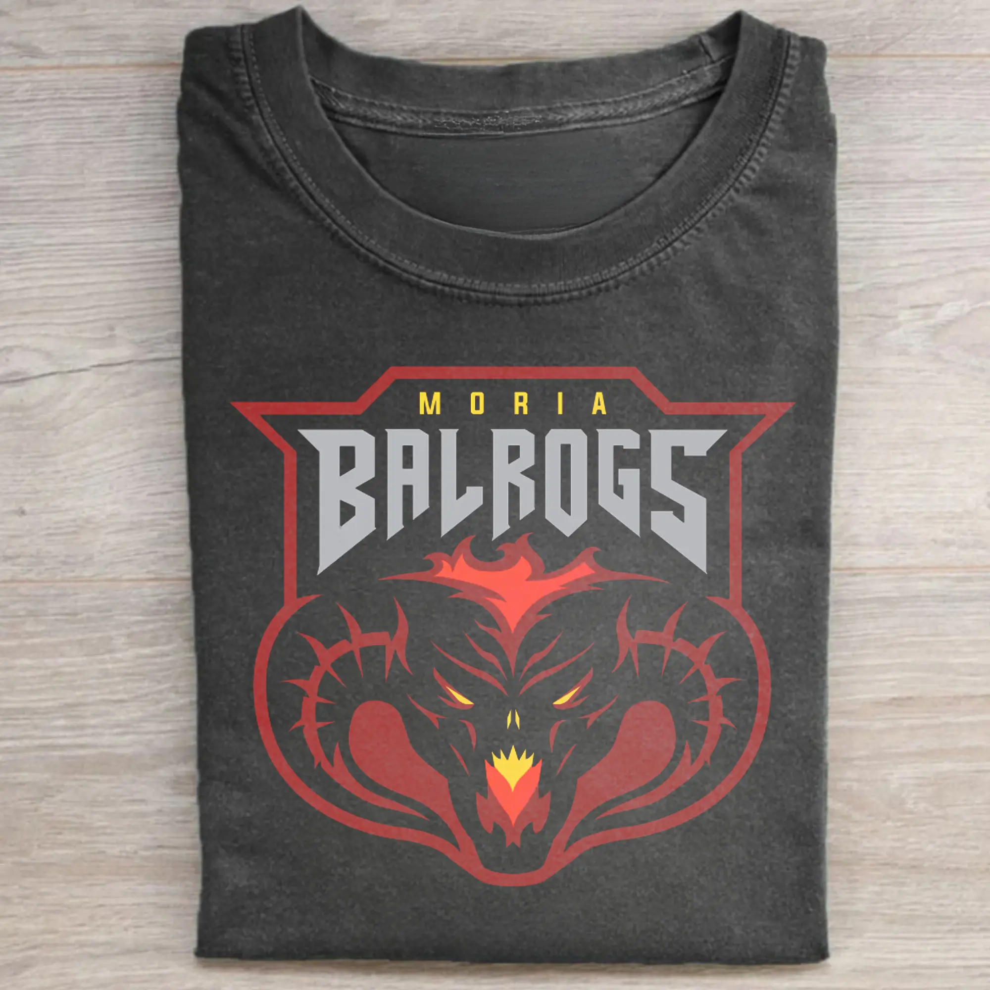 Gildan Men's Vintage Moria Balrog Shortsleeve Tshirt - Lord of The Rings Fantasy Movie Top, Menswear, Balrog Graphic