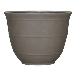Brighton Large Round Mocha Polyresin Planter - L&G 7036459, 9.6x12x12 in., Modern UV-Resistant Home Decor Pots, Indoor-Outdoor Garden Planter with Drain Holes, Indoor Outdoor Planter