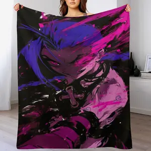 *Arcane* Jinx "Chaotic Strokes" Flannel Throw Blanket — A cool, edgy, pink-and-black artistic throw featuring Jinx, designed as a bold, grunge-style decorative accent specifically for gaming spaces.