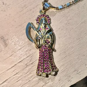 Santa Muerte Rose Red Necklace - Pendant and Chain Set