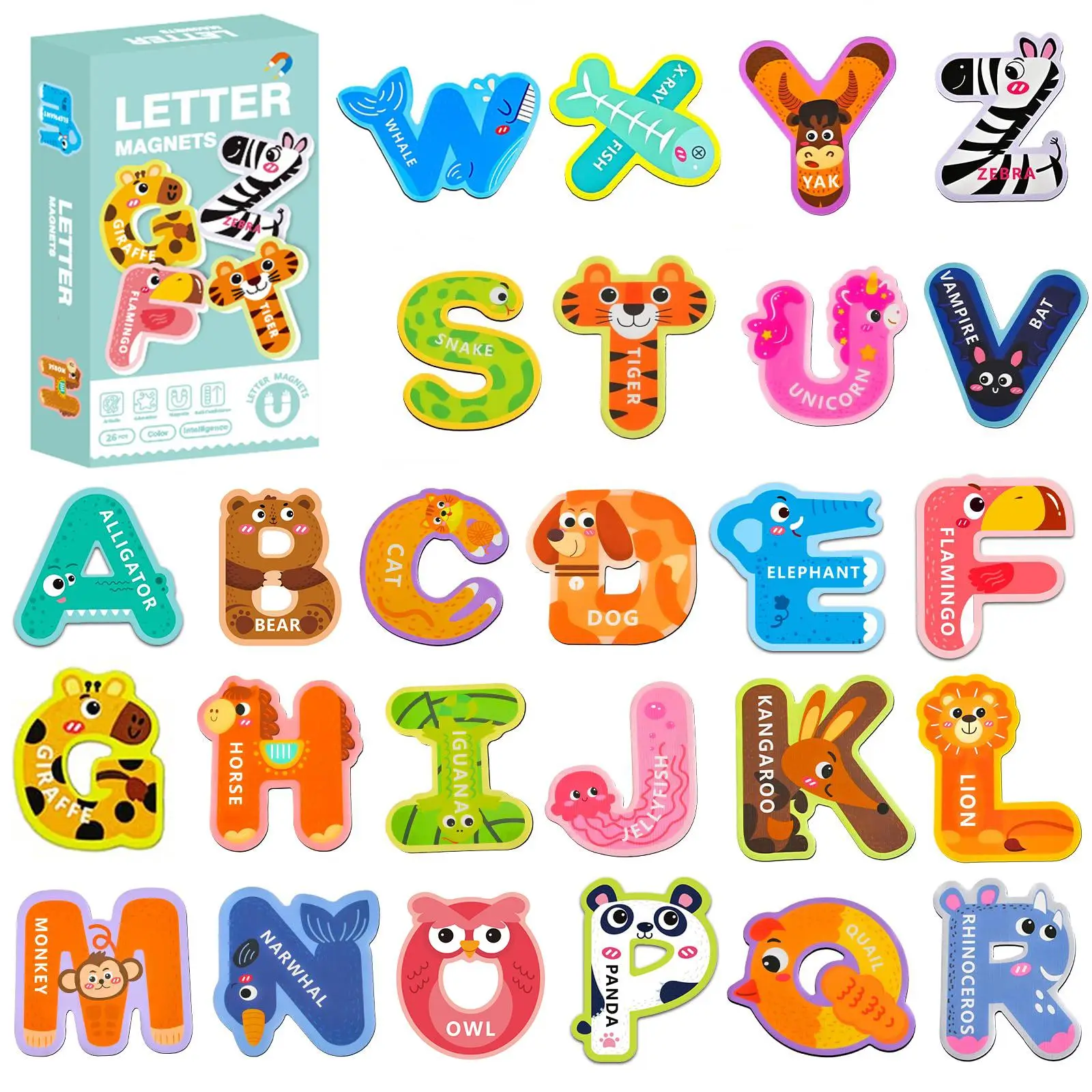 Christmas 26 Letter & Animal Shaped Refrigerator Sticker, Cute Animal & Letter Pattern Sticker, Creative Toy, Thanksgiving, Chrismats Gift Set, Home D