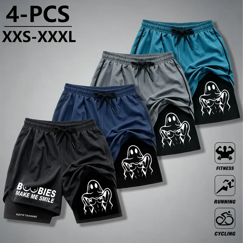 Men's Slim Fit Double Layer Anti-Abrasion Athletic Wear Shorts, Funny Sports Shorts with Compression Inner Layer, Drawstring Waistband, Rear Towel Loop, Cargo Design for Athletic Training Gym Workout Apparel