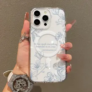 Soft Girl Magnetic Case for iPhone11/12/13/14/15/16/17/promax, Bible Verse with Floral Design Lightweight, Drop-Proof, MagSafe Compatible |   Perfect for Teen Girls