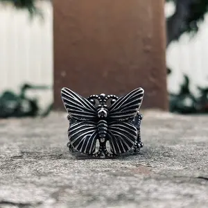 GTHIC Vintage Gothic Butterfly Stainless Steel Animal Ring for Women Fashion Accessory