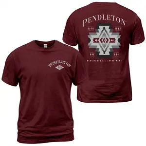Pendleton Western Pattern T-Shirt, Aztec Diamond Graphic Tee With Oregon USA Back Print, Front Chest Pendleton 1863 Logo Shirt, Ranch Casual Western Apparel Gift for Men and Women