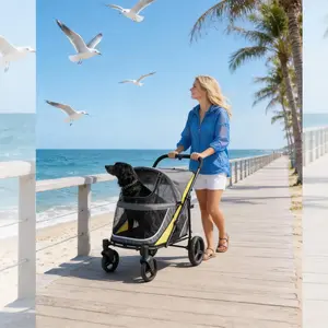 OUTGOODS Large Dog Stroller – Heavy Duty, All-Terrain 4-Wheel Pet Wagon for Big Dogs & Cats up to 176 lbs, Collapsible, Dual Entry, One-Foot Brake, Canopy, Storage Basket, Breathable Mesh, Ideal for Senior or Injured Pets