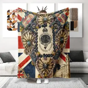 Durable British Culture Embroidered Badge Throw Blanket, Ultra Soft Flannel for Sofa, Bed, Office & Travel, All Season Washable Gift