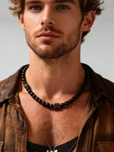 Natural Crystal Frosted Volcanic Stone Necklace, Men's Fashion Pendant Collar Chain, Vintage Elegant Boho Chic Crystal Jewelry for All Seasons