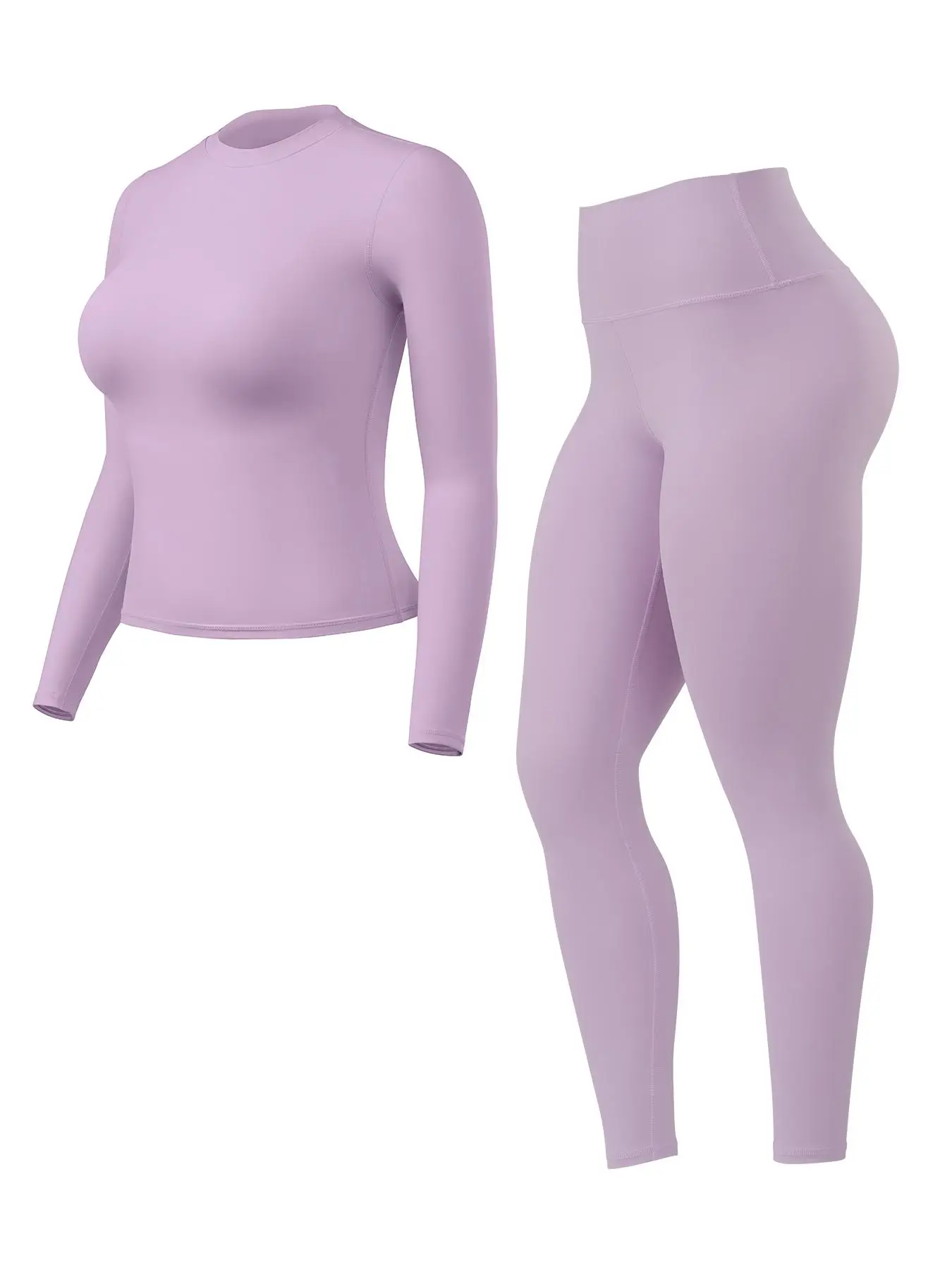 Women's Solid Long Sleeve Tee & High Waist Yoga Leggings Tracksuit Set, Sporty Comfy Breathable Outfits for Yoga Gym Workout Running, Active Wear, Swe