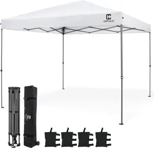 CAPHAUS Patented One-Push Pop Up Outdoor Canopy Tent, Heavy-Duty Commercial Grade w/ Central Lock, Portable and Instant Folding Shelter with Wheeled Carry Bag and Weight Bag, 10ft x 10ft