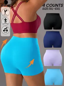 Women's Plus Size High Waist Seamless Construction Briefs, Colorful Casual Sporty Style, Soft Comfortable Knit Fabric, Suitable for Cycling, Yoga, Work, All Seasons