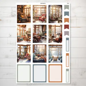Three Arrow Gifts Vertical Boxes Cozy Winter Seating Sticker Kit for Planners & Bujo Journals