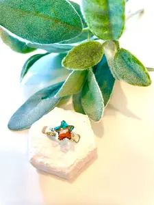 41 Spiny Oyster Arizona Turquoise Star Ring Sz 7