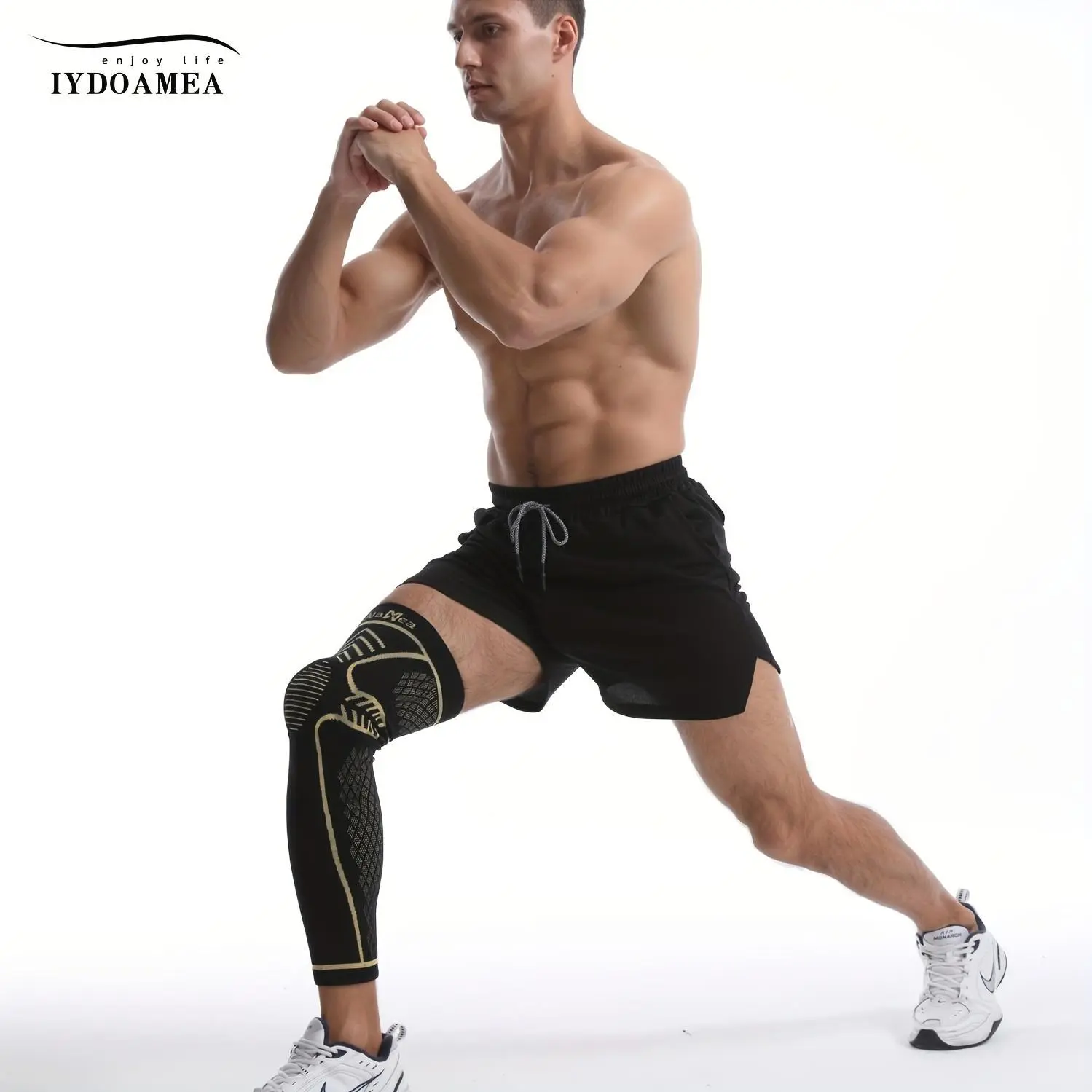 IYDoaMea 1pc Copper Full Leg Knee Braces for Women & Men, Knee Compression Sleeves with Patella Gel Pad & Side Stabilizers, Knee Support for Sport, Running, Workout