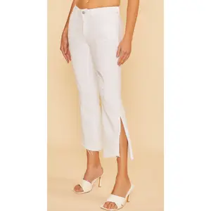 Mid Rise Crop Mini Flare Side Slit White Pant
