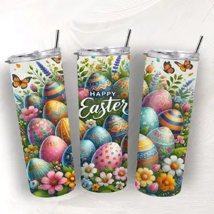 Easter Egg Floral Tumbler 20oz - Colorful Design with Eggs and Flowers, Ideal for Easter Celebrations - Bottle, Drinkware Portable Cup  Mug Washable Reusable