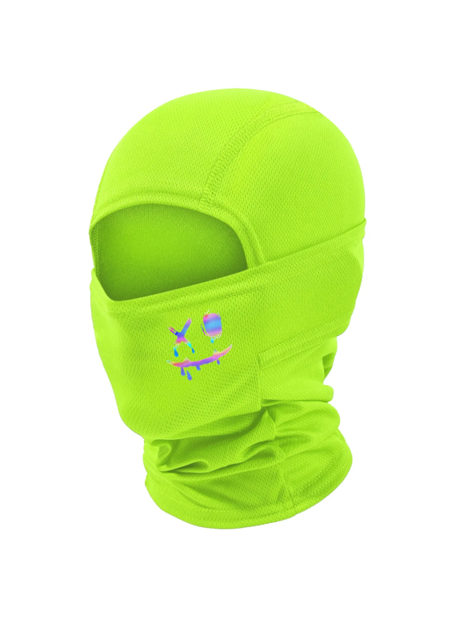 Neon Y2K Balaclava, Holographic Skate Smiley Print, Lightweight Face Cover for Rave & Skate, Stylish Accessory for Trendy