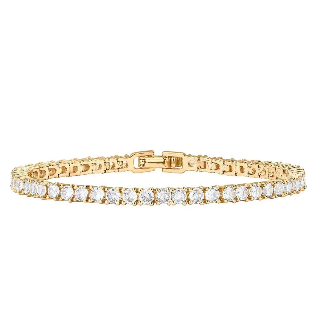 Women's 4mm Gold-Plated Cubic Zirconia Honeycomb Sparkle Bracelet, Hypoallergenic Rhinestone Jewelry, Elegant Daily Wear Accessory, Size 7.5", Ideal for Wedding, Party, Women's Clothes