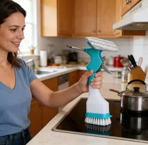 4-in-1 Window Cleaner Tool with Spray Bottle – Streak-Free Glass Squeegee, All-in-One Cleaning Kit for Kitchen, Shower Door, Mirror & Car Windshield