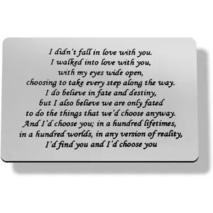 Stainless Steel Engraved Wallet Insert Sentimental Keepsake Metal Wallet Card Anniversary Father's Day Birthday Gifts for Men Him Husband Boyfriend Romantic Keepsake Single Side Wallet Card