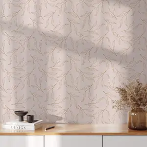Pink Background Botanical Leaves Wallpaper Removable Wallpaper