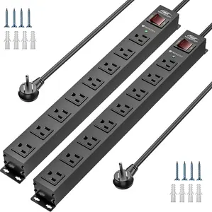 CRST 2 Pack 8 Outlet Metal Power Strip 15A 1875W Surge Protector 6FT Flat Plug Extension Cord with Switch 36 Months Warranty Durable Construction