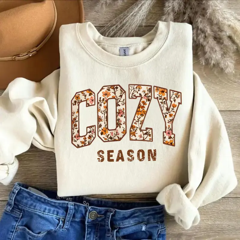 Vintage Cozy Season Sweatshirt, Retro Fall Graphic Crewneck, Get Cozy Pullover, Sweater Weather Sweatshirt, Cute Autumn Outfit, Cozy Fall Gift for Women, Top  Womenswear