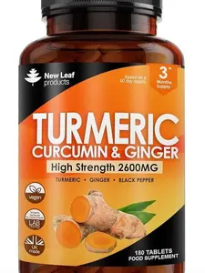 Turmeric Tablets 2600mg with Black Pepper & Ginger - 95% Curcumin Extract 180 and (3 Month) High Strength Active Supplements Not Capsules