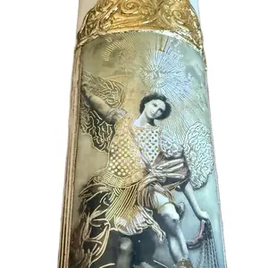 Archangel Michael Protection Candle Vela de Protección del Arcángel Miguel with Gold Accents and Detailed Angel Design Decoration Items Decorative