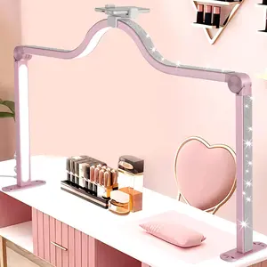 Upgraded Nail Tech Lamp for Desk, 34 in Foldable Large Nail Light with Phone Holder, 3 Modes 3000K-6000K LED Manicure Lamp, Half Moon Light for Lash Eyelash Extension, Tattoo, Eyebrows
