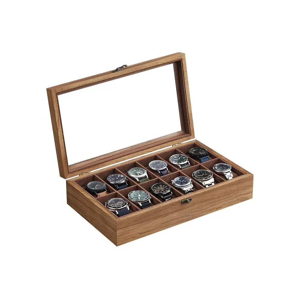 SONGMICS 6-Slot Watch Box, Watch Display Case with Large Glass Lid, Removable Pillows, Velvet Lining, Gift Idea
